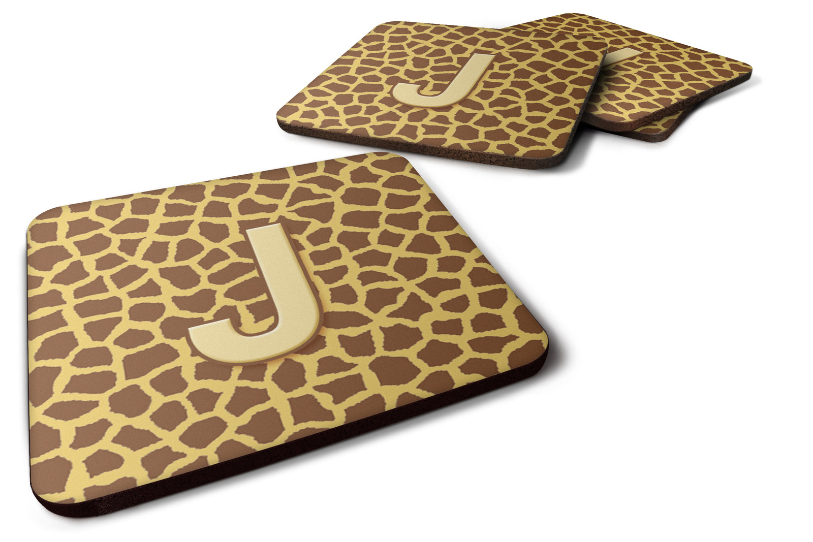 Set of 4 Monogram - Giraffe Foam Coasters Initial Letter J - the-store.com