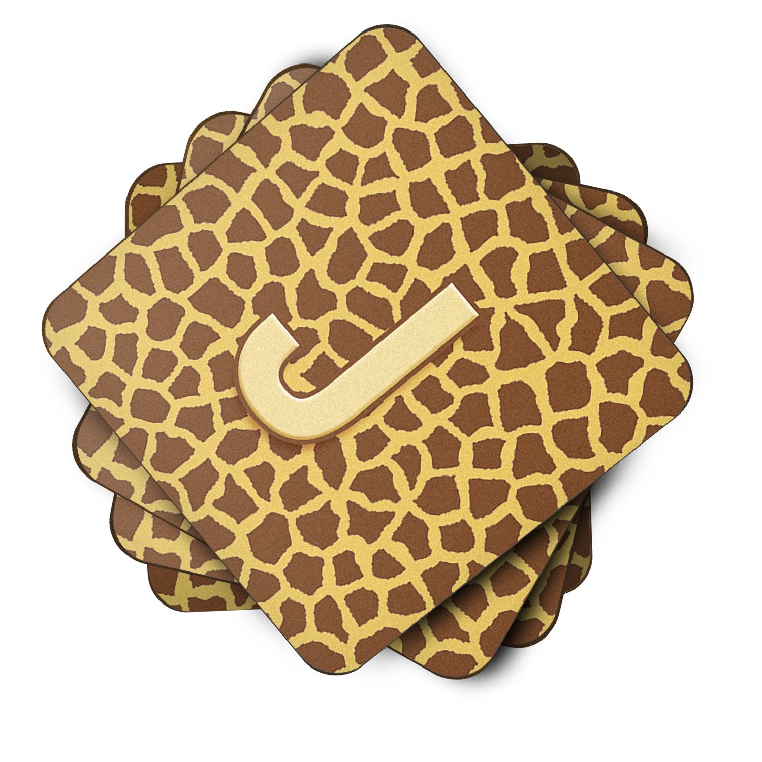 Set of 4 Monogram - Giraffe Foam Coasters Initial Letter J - the-store.com