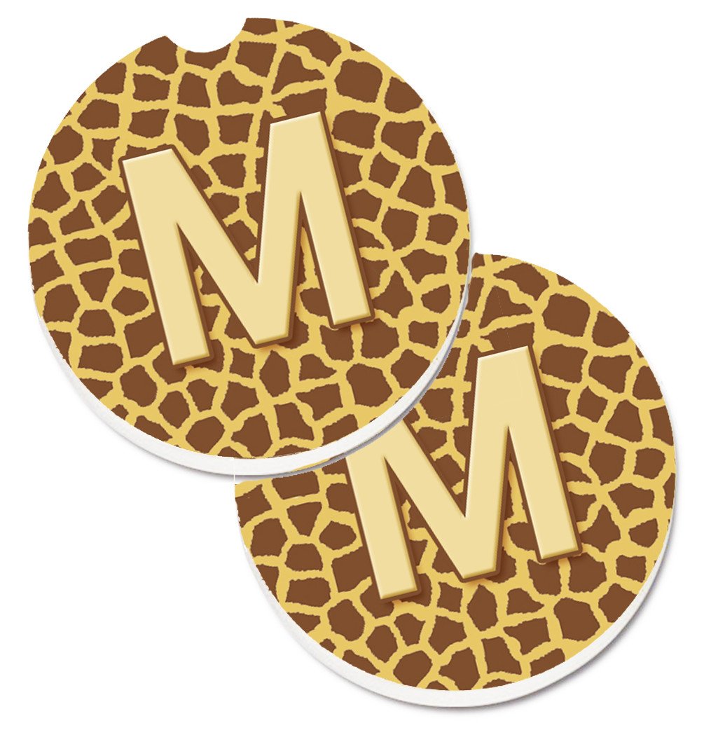 Monogram Initial M Giraffe  Set of 2 Cup Holder Car Coasters CJ1025-MCARC by Caroline's Treasures