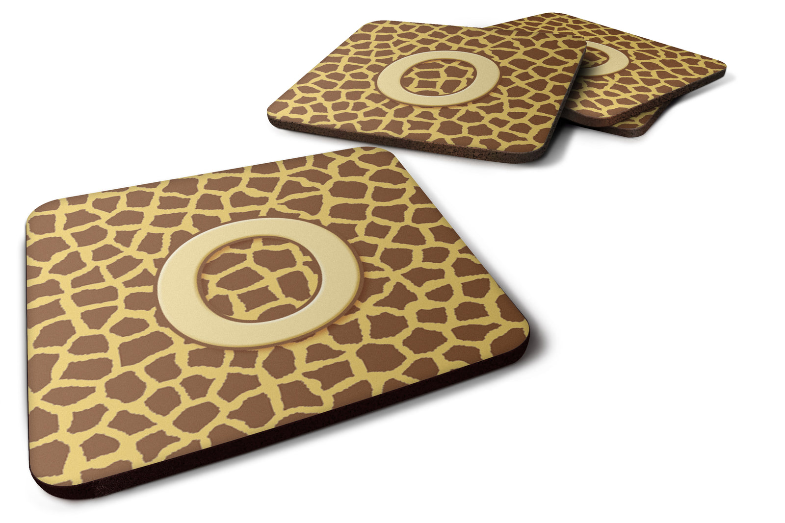 Set of 4 Monogram - Giraffe Foam Coasters Initial Letter O - the-store.com