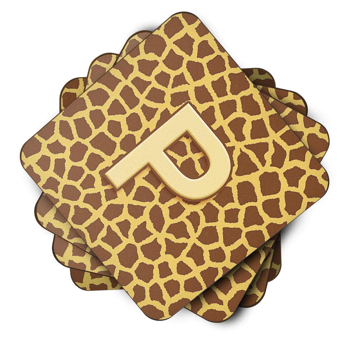 Set of 4 Monogram - Giraffe Foam Coasters Initial Letter P - the-store.com