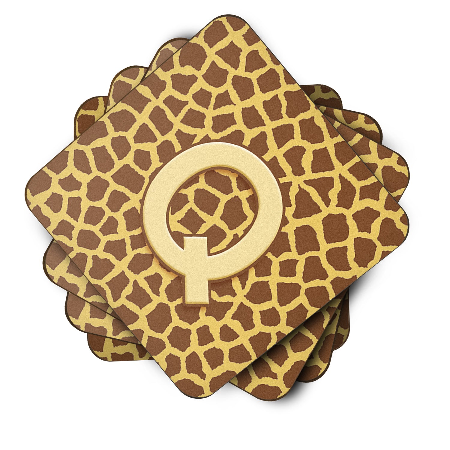 Set of 4 Monogram - Giraffe Foam Coasters Initial Letter Q - the-store.com