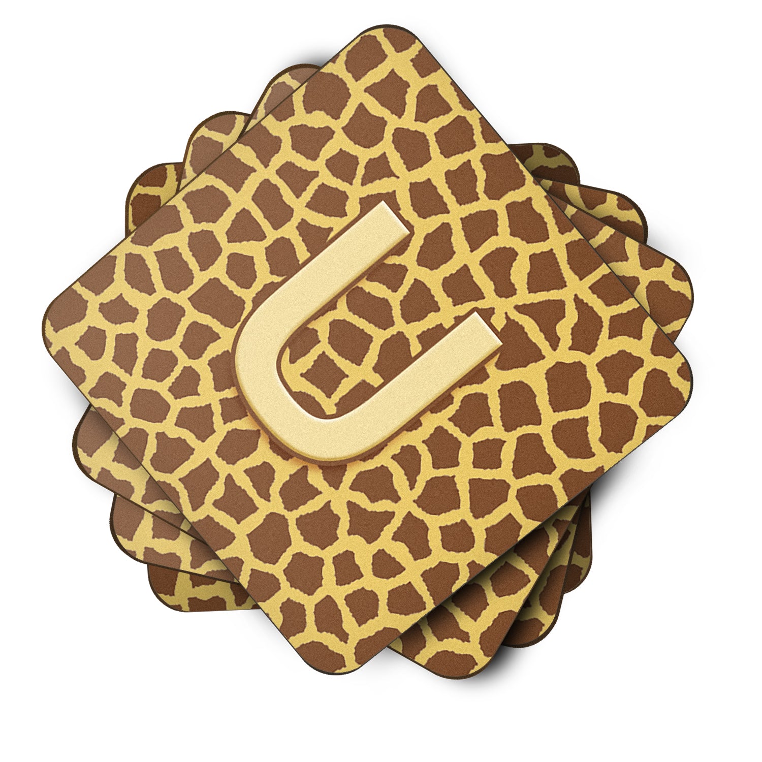 Set of 4 Monogram - Giraffe Foam Coasters Initial Letter U - the-store.com