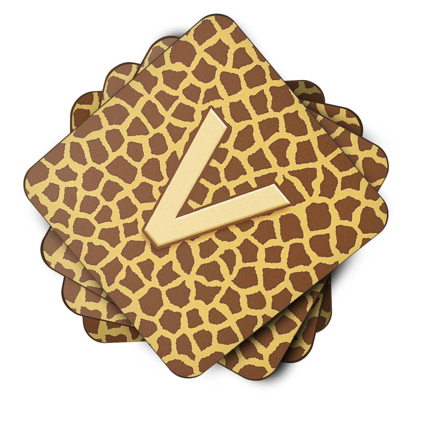 Set of 4 Monogram - Giraffe Foam Coasters Initial Letter V - the-store.com