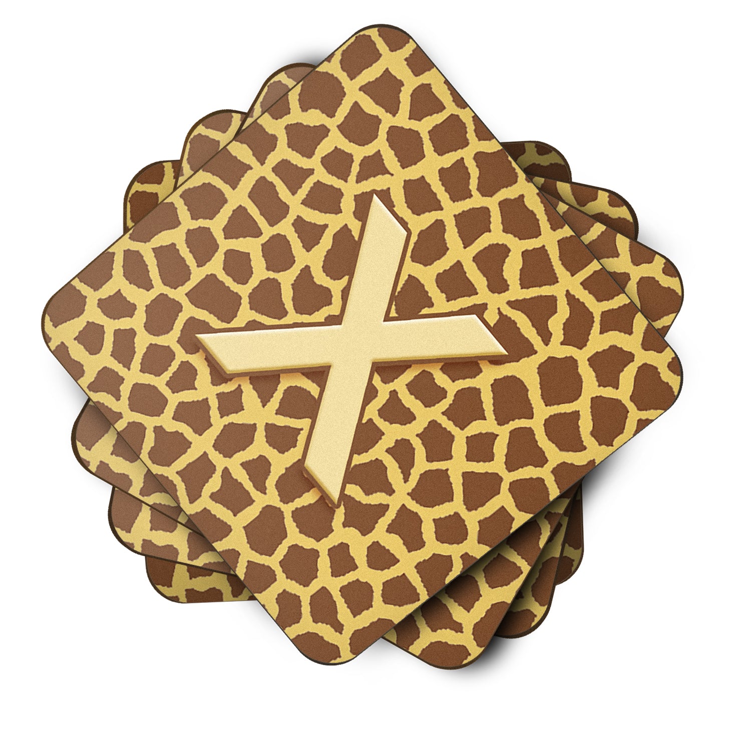 Set of 4 Monogram - Giraffe Foam Coasters Initial Letter X - the-store.com