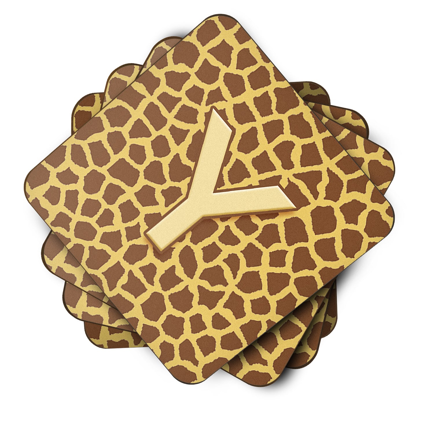 Set of 4 Monogram - Giraffe Foam Coasters Initial Letter Y - the-store.com