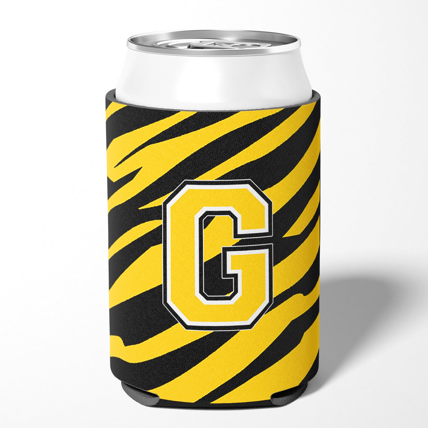 Letter G Initial Monogram - Tiger Stripe - Black Gold Can Beverage Insulator Hugger.