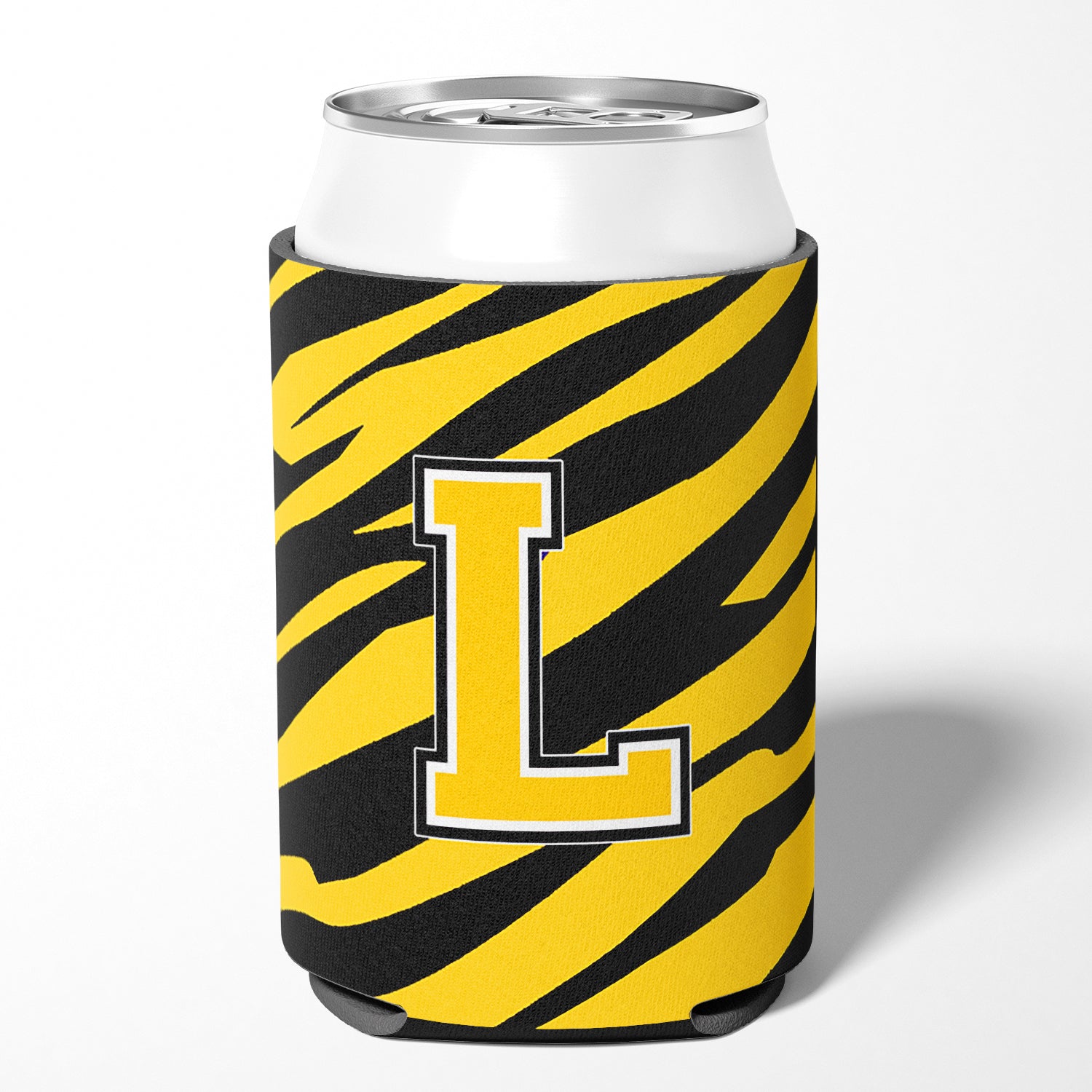 Letter L Initial Monogram - Tiger Stripe - Black Gold Can Beverage Insulator Hugger.