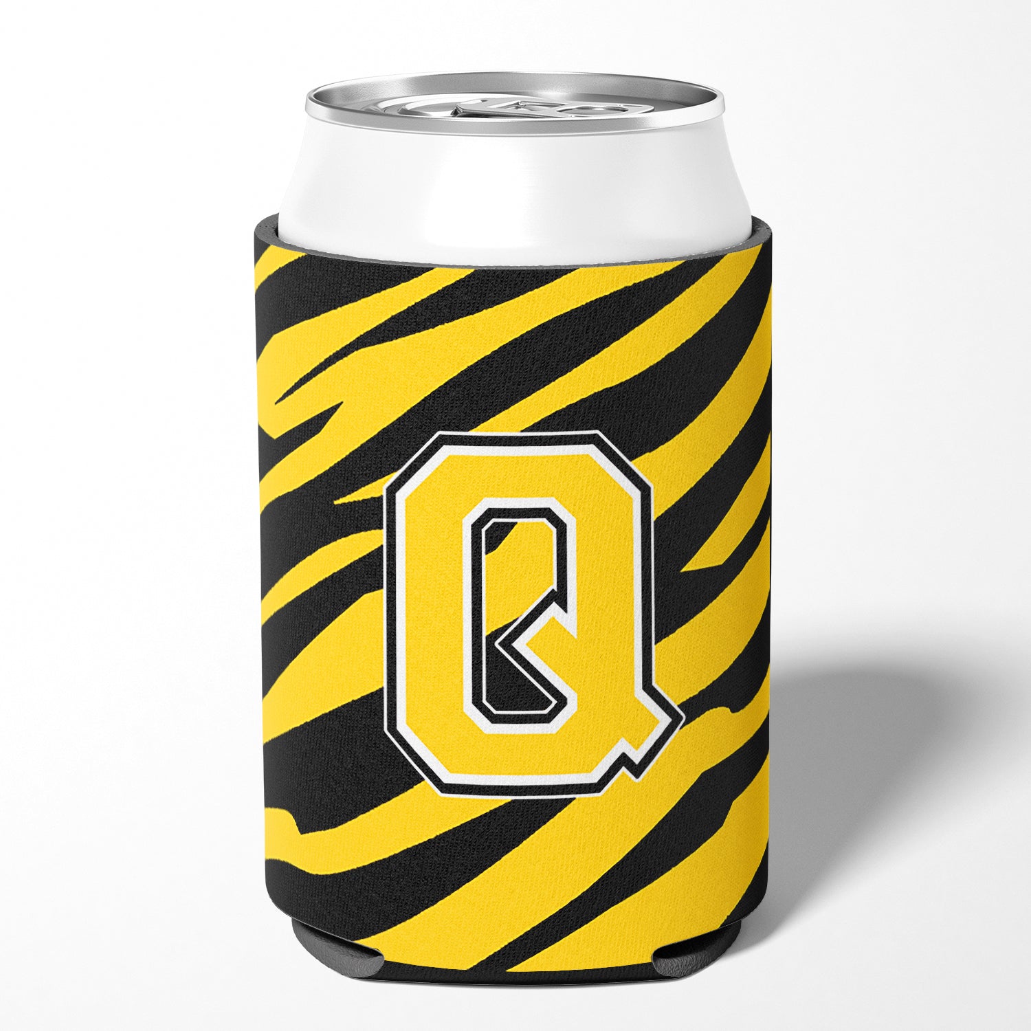 Letter Q Initial Monogram - Tiger Stripe - Black Gold Can Beverage Insulator Hugger.