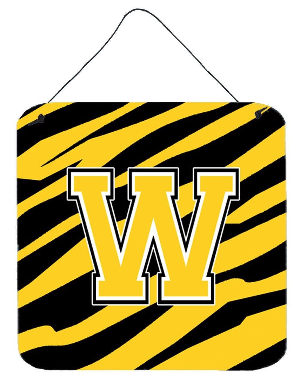 Letter W Initial Tiger Stripe - Black Gold  Wall or Door Hanging Prints by Caroline's Treasures