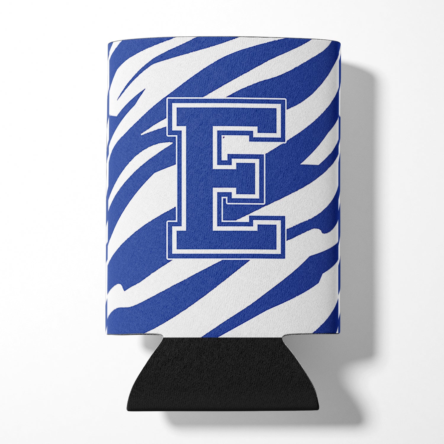 Letter E Initial Monogram - Tiger Stripe Blue and White Can Beverage Insulator Hugger.