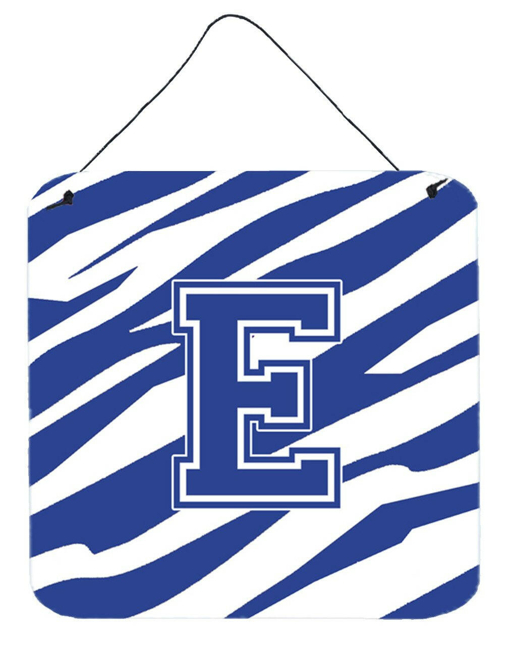 Letter E Initial Tiger Stripe Blue and White Wall or Door Hanging Prints by Caroline's Treasures