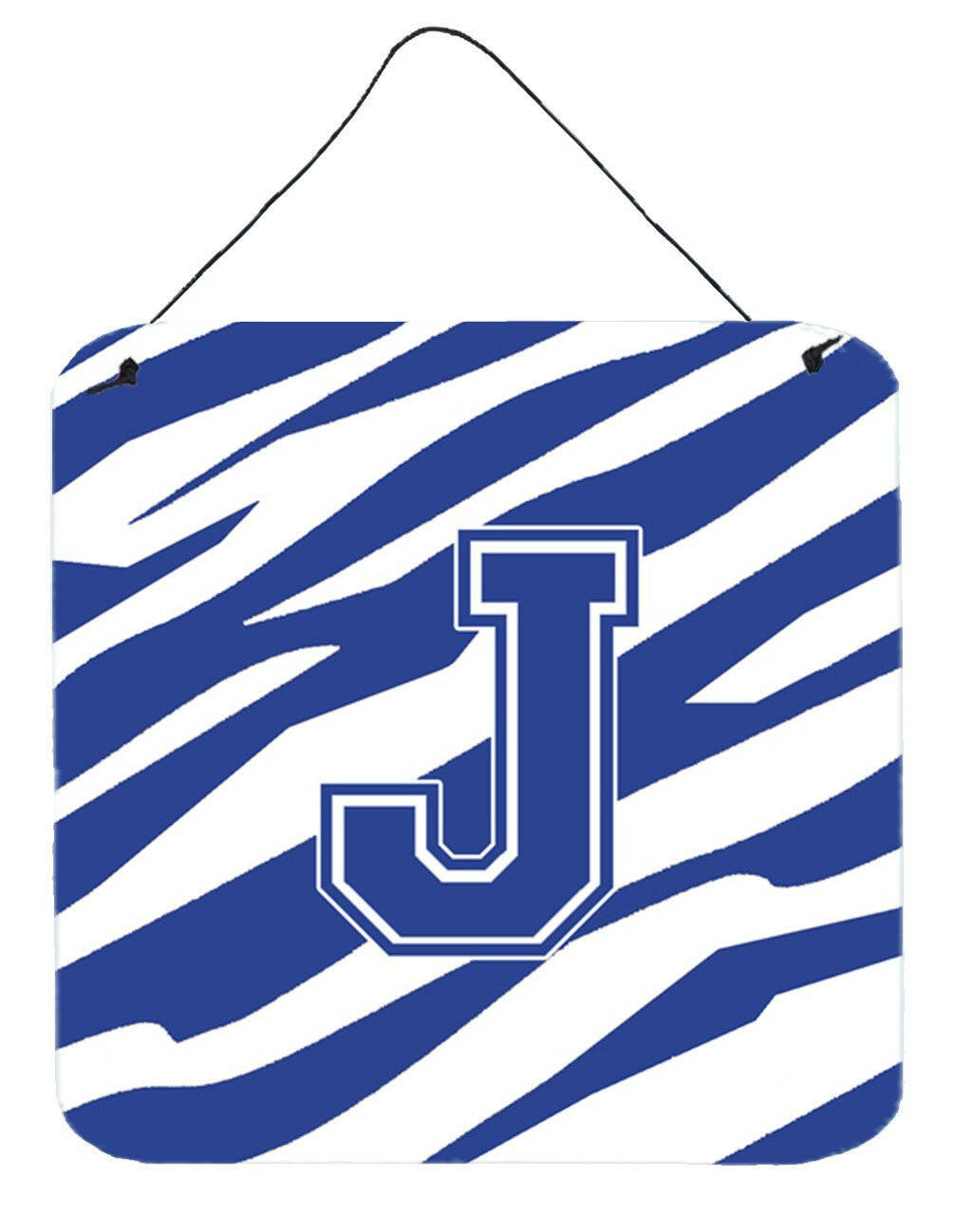 Letter J Initial Tiger Stripe Blue and White Wall or Door Hanging Prints by Caroline's Treasures