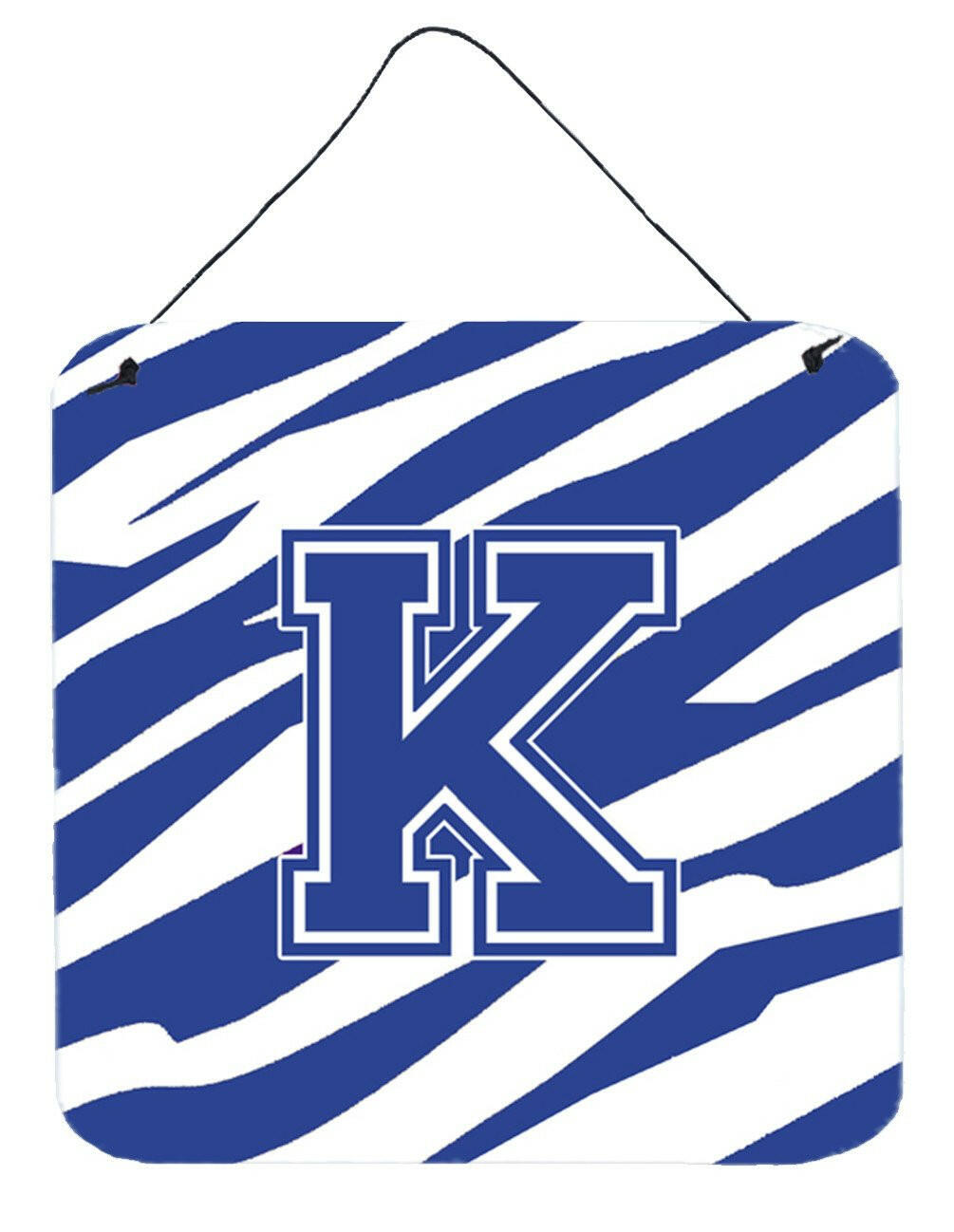 Letter K Initial Tiger Stripe Blue and White Wall or Door Hanging Prints by Caroline's Treasures