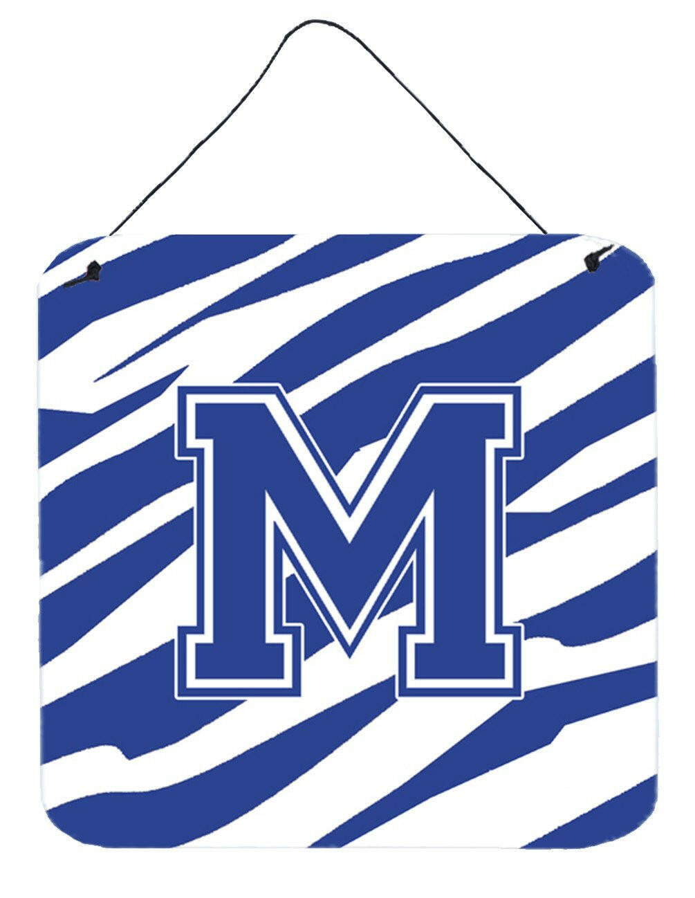 Letter M Initial Tiger Stripe Blue and White Wall or Door Hanging Prints by Caroline's Treasures
