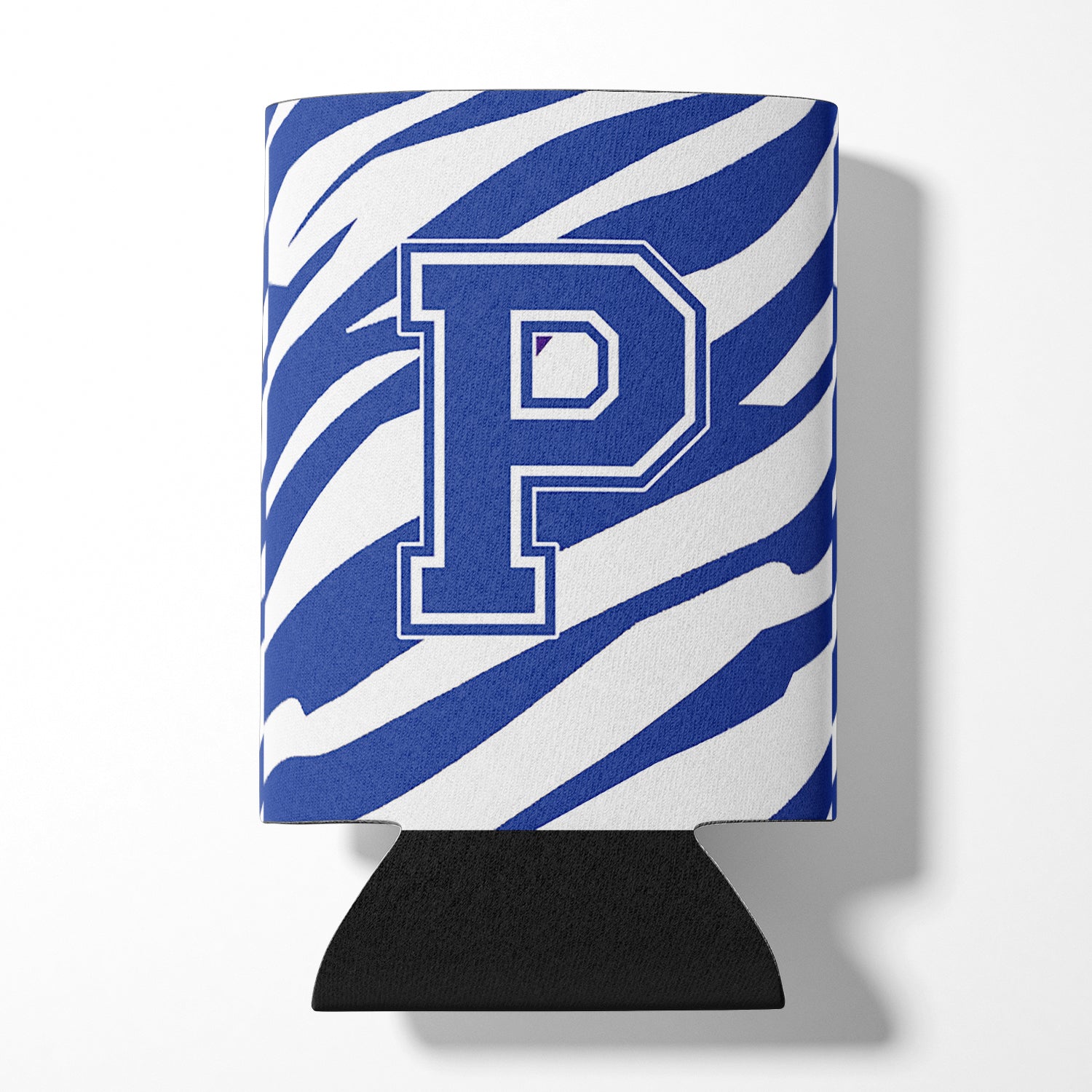 Letter P Initial Monogram - Tiger Stripe Blue and White Can Beverage Insulator Hugger.
