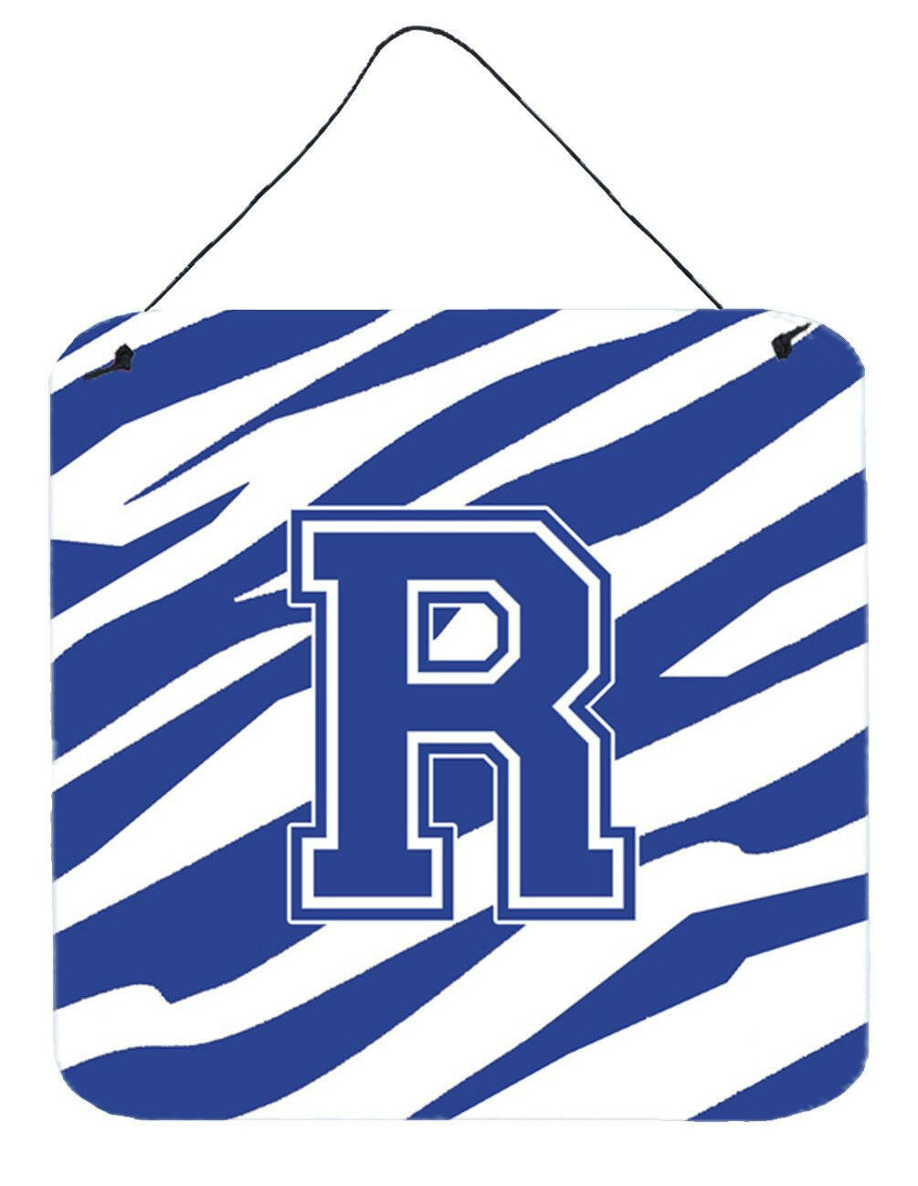 Letter R Initial Tiger Stripe Blue and White Wall or Door Hanging Prints by Caroline's Treasures