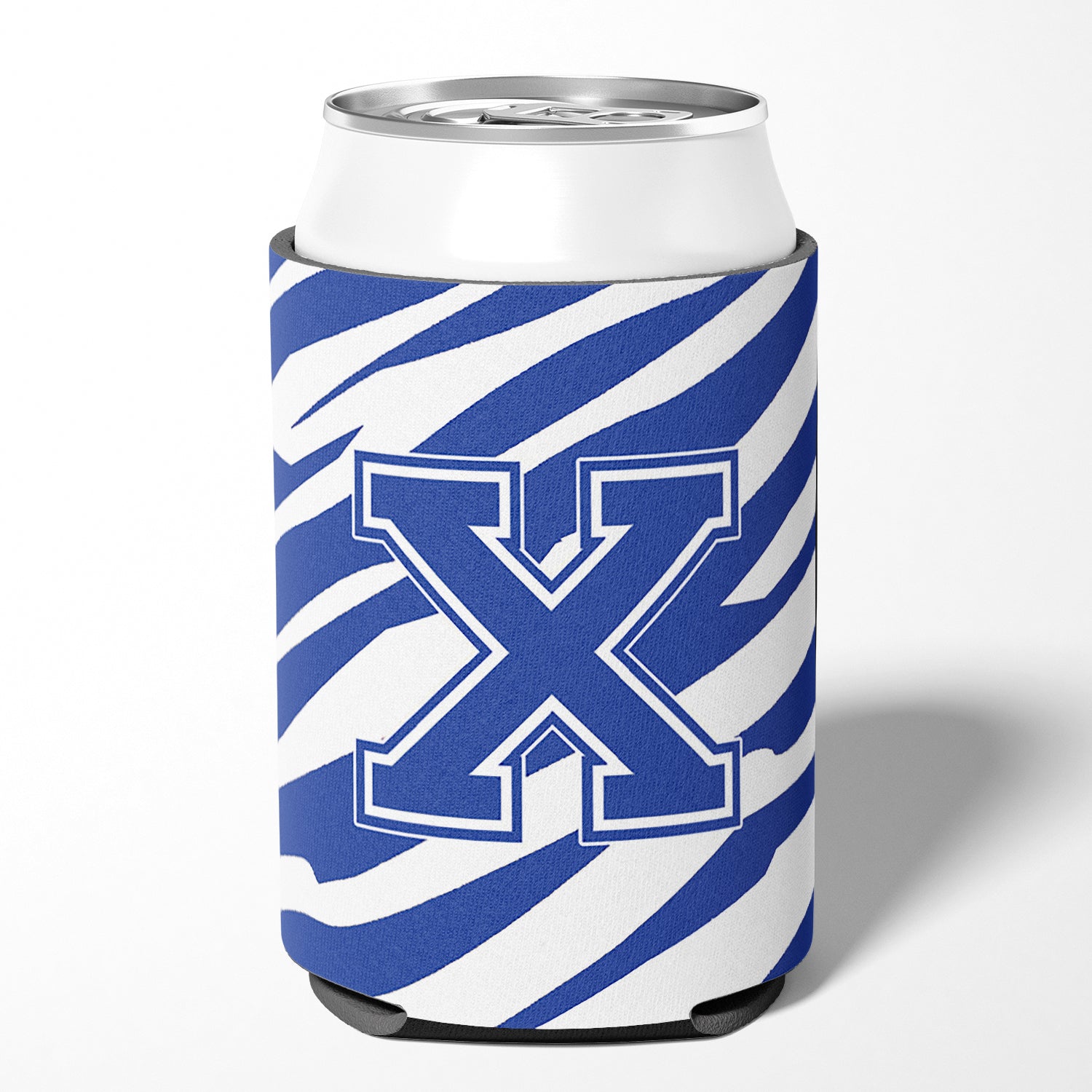 Letter X Initial Monogram - Tiger Stripe Blue and White Can Beverage Insulator Hugger.