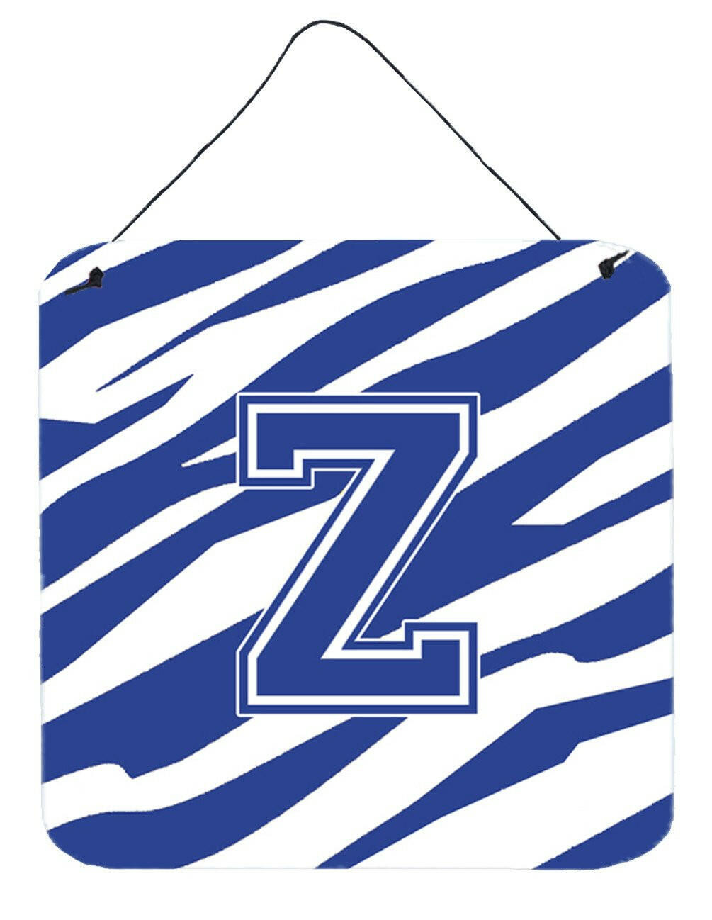 Letter Z Initial Tiger Stripe Blue and White Wall or Door Hanging Prints by Caroline's Treasures