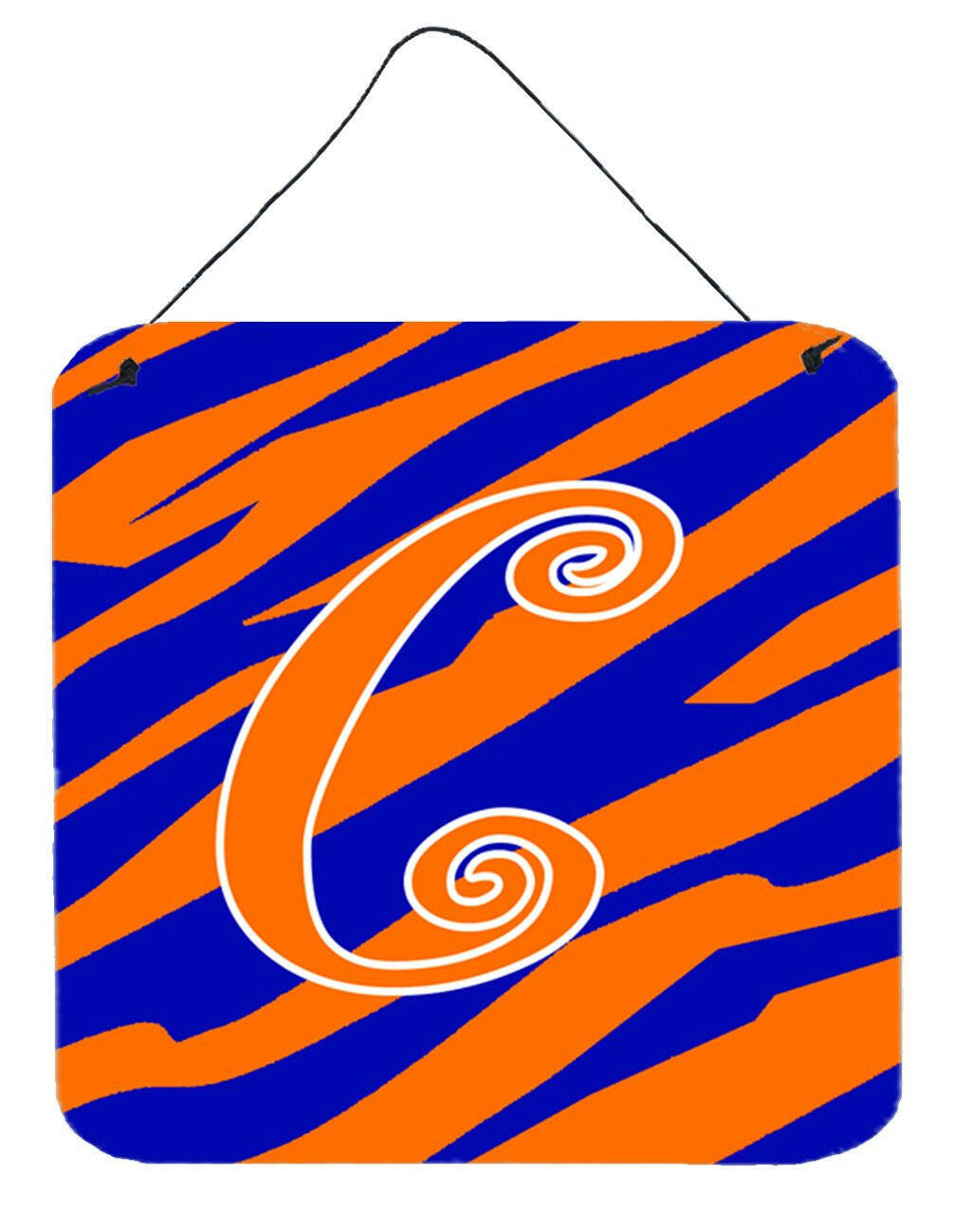 Letter C Initial Tiger Stripe Blue and Orange Wall or Door Hanging Prints by Caroline's Treasures