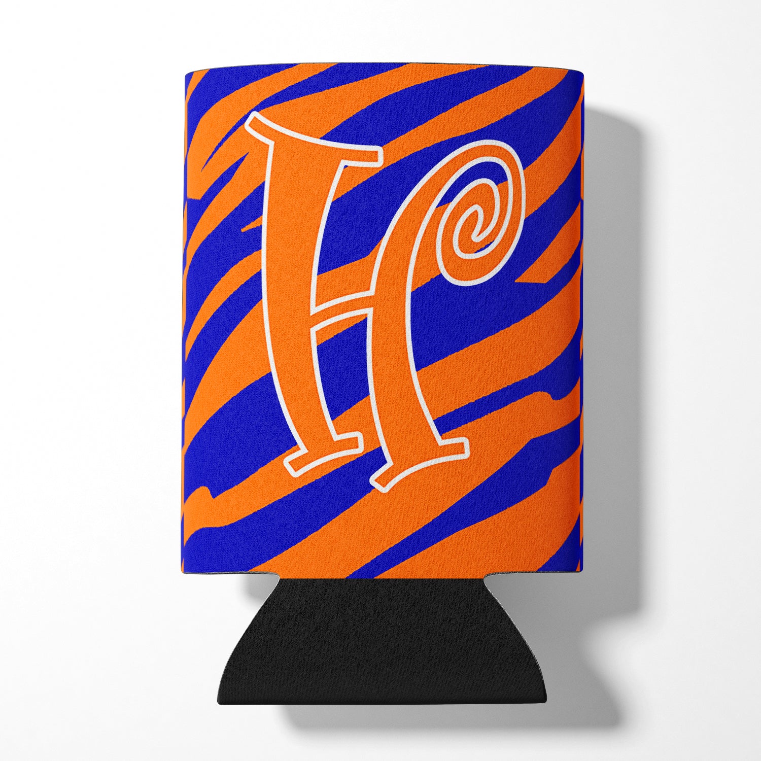 Letter H Initial Monogram - Tiger Stripe Blue and Orange Can Beverage Insulator Hugger.