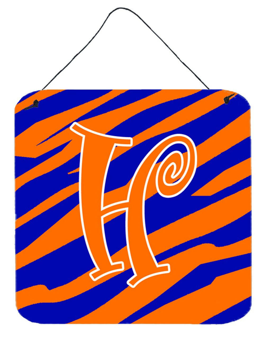 Letter H Initial Tiger Stripe Blue and Orange Wall or Door Hanging Prints by Caroline's Treasures