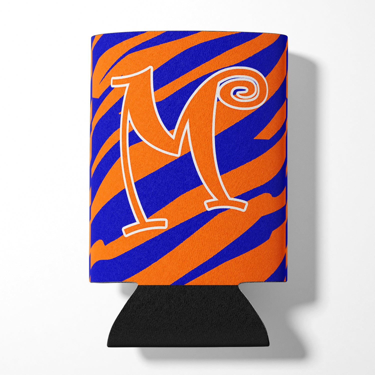 Letter M Initial Monogram - Tiger Stripe Blue and Orange Can Beverage Insulator Hugger.
