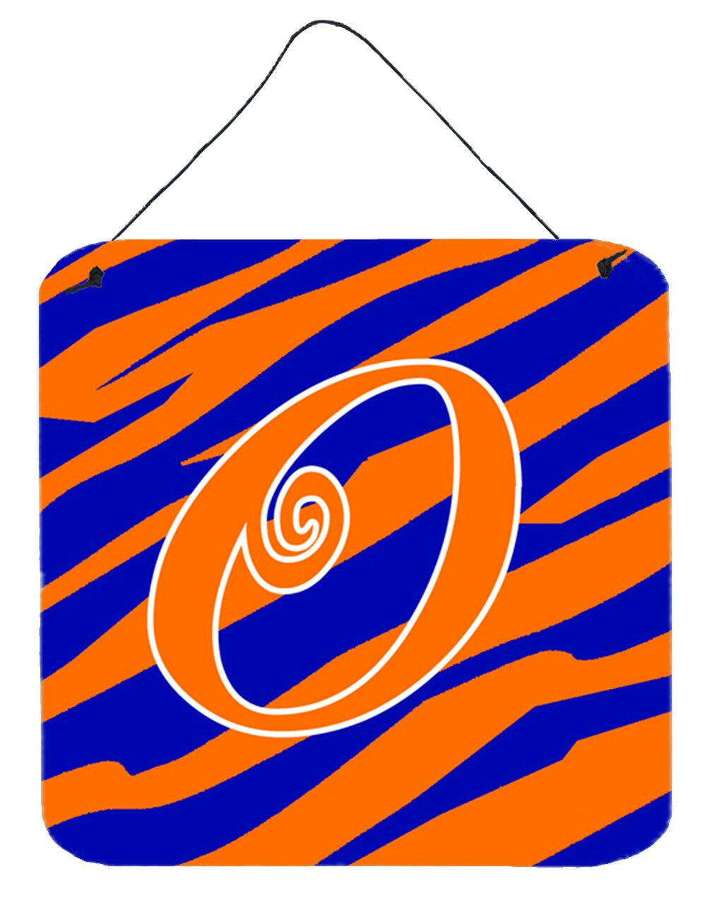 Letter O Initial Tiger Stripe Blue and Orange Wall or Door Hanging Prints by Caroline's Treasures