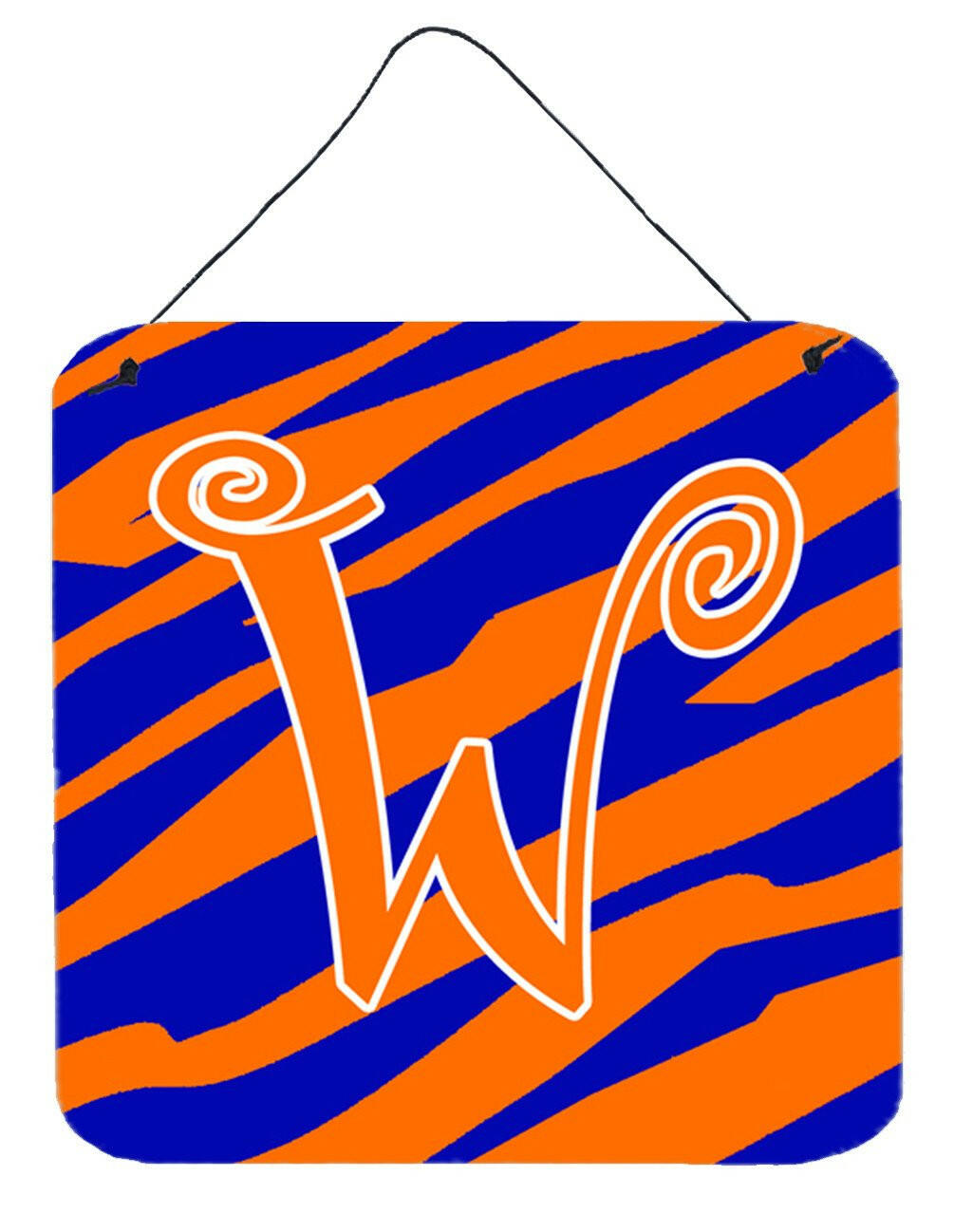 Letter W Initial  Tiger Stripe Blue and Orange Wall or Door Hanging Prints by Caroline's Treasures