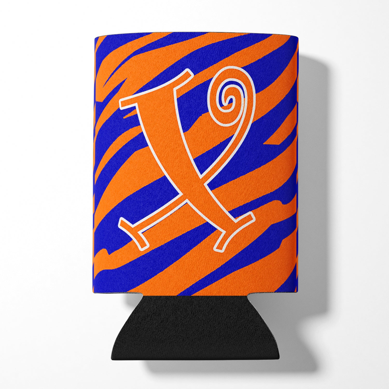 Letter X Initial Monogram - Tiger Stripe Blue and Orange Can Beverage Insulator Hugger.