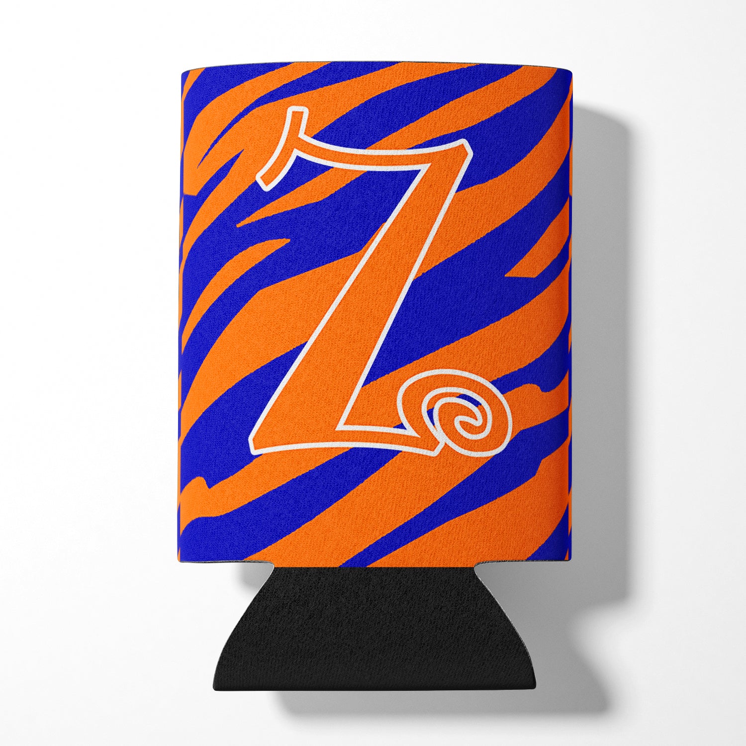 Letter Z Initial Monogram - Tiger Stripe Blue and Orange Can Beverage Insulator Hugger.