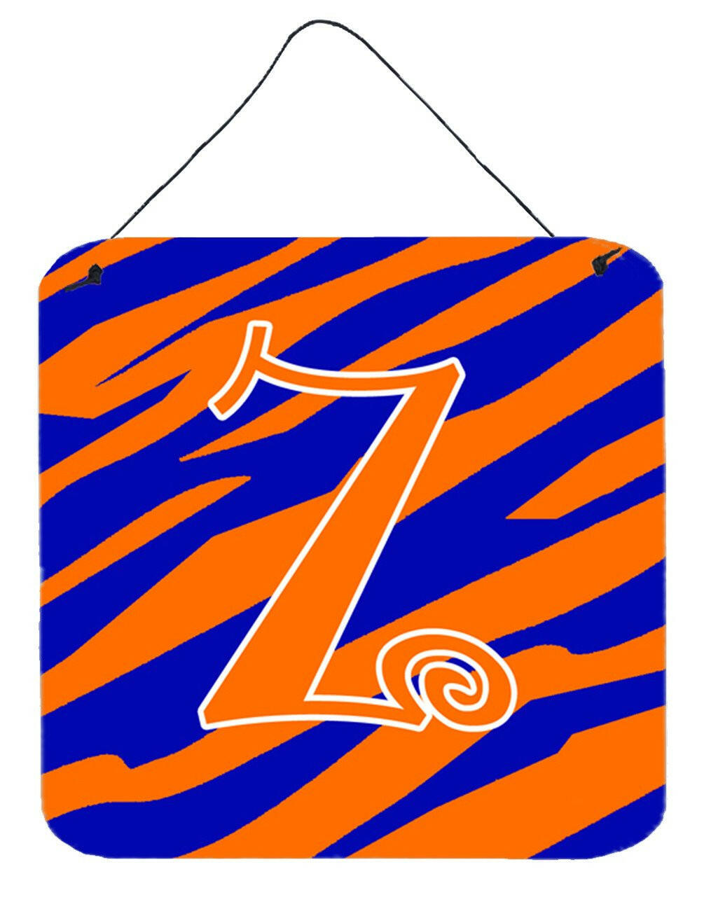 Letter Z Initial Tiger Stripe Blue and Orange Wall or Door Hanging Prints by Caroline's Treasures