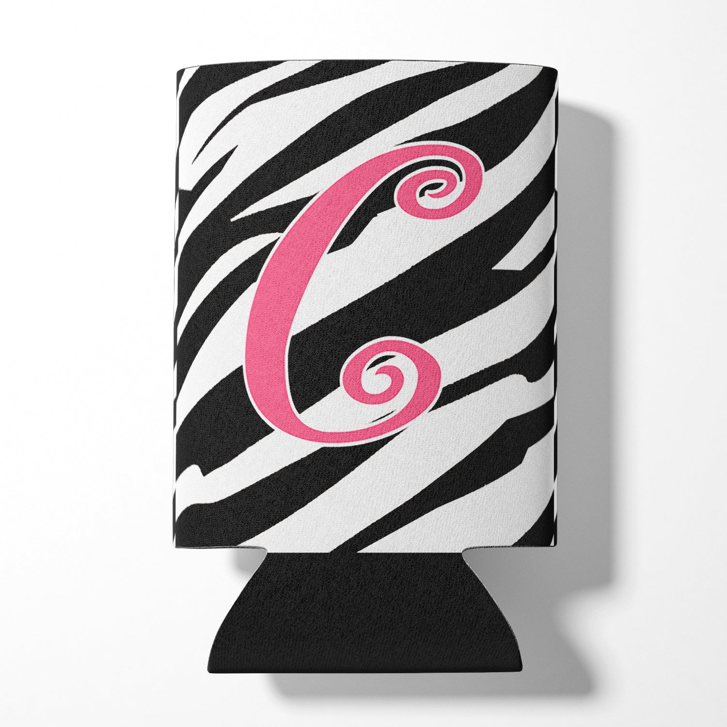 Letter C Initial Monogram - Zebra Stripe and Pink Can or Bottle Beverage Insulator Hugger.