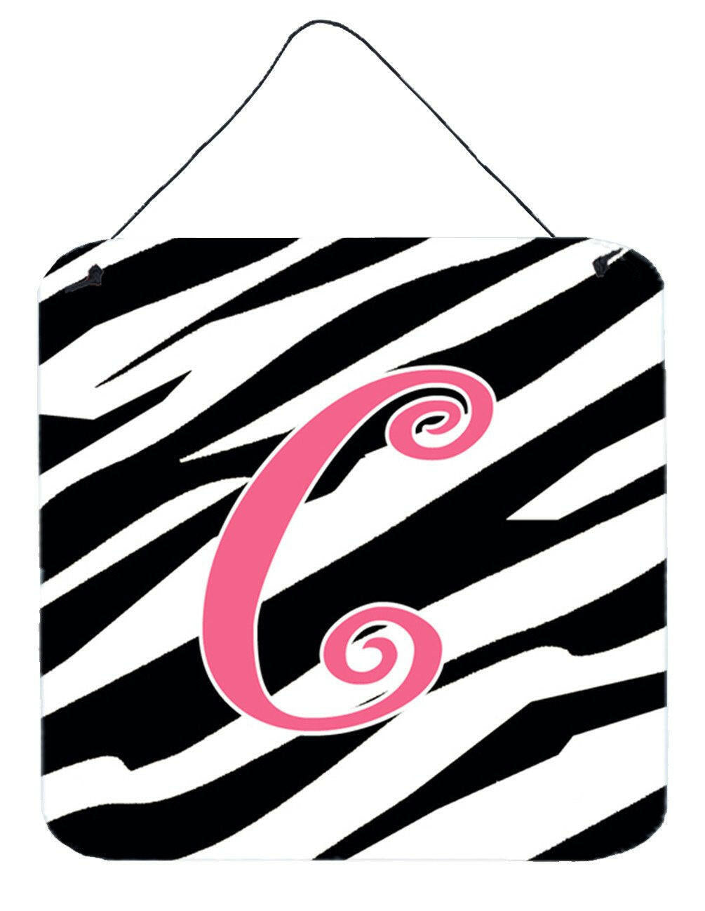 Letter C Initial Zebra Stripe and Pink Wall or Door Hanging Prints by Caroline's Treasures