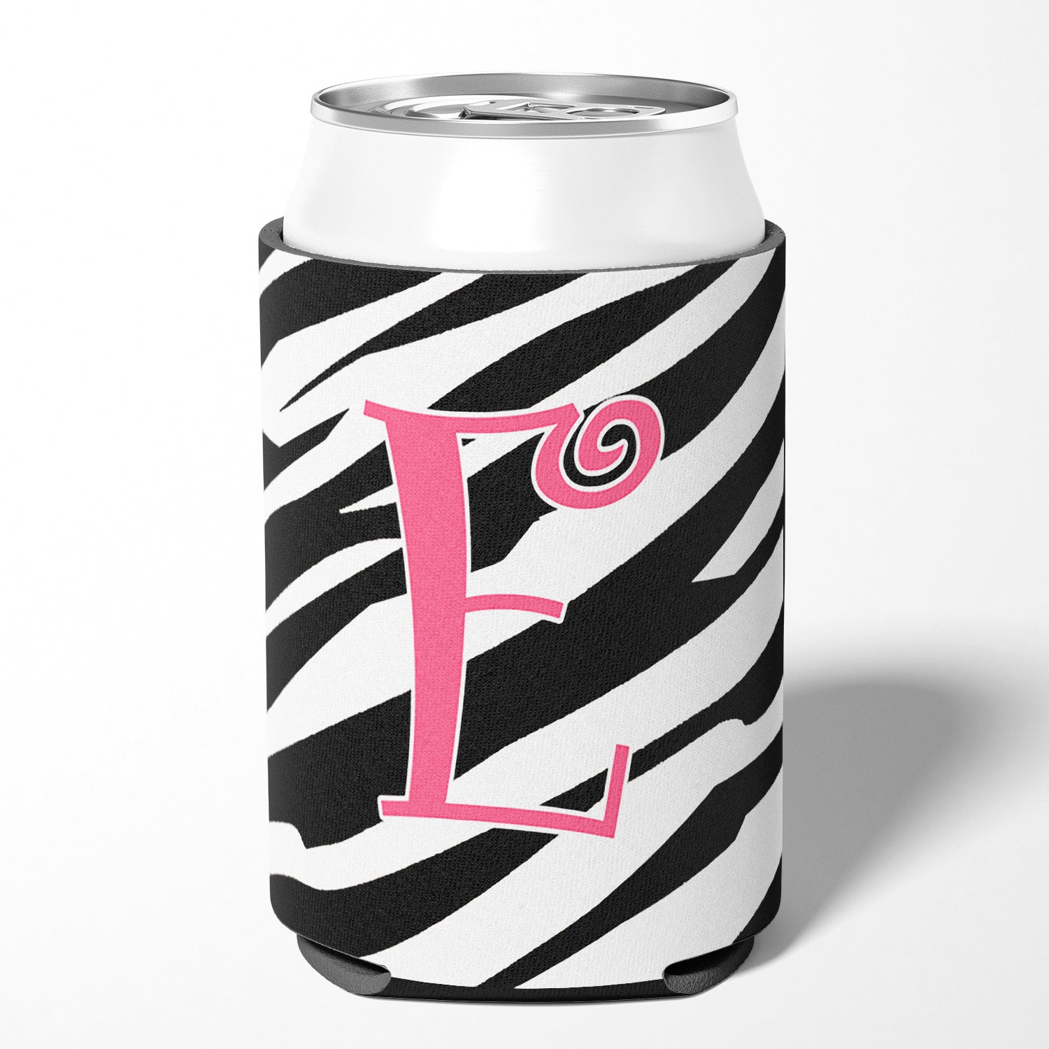 Letter E Initial Monogram - Zebra Stripe and Pink Can or Bottle Beverage Insulator Hugger.
