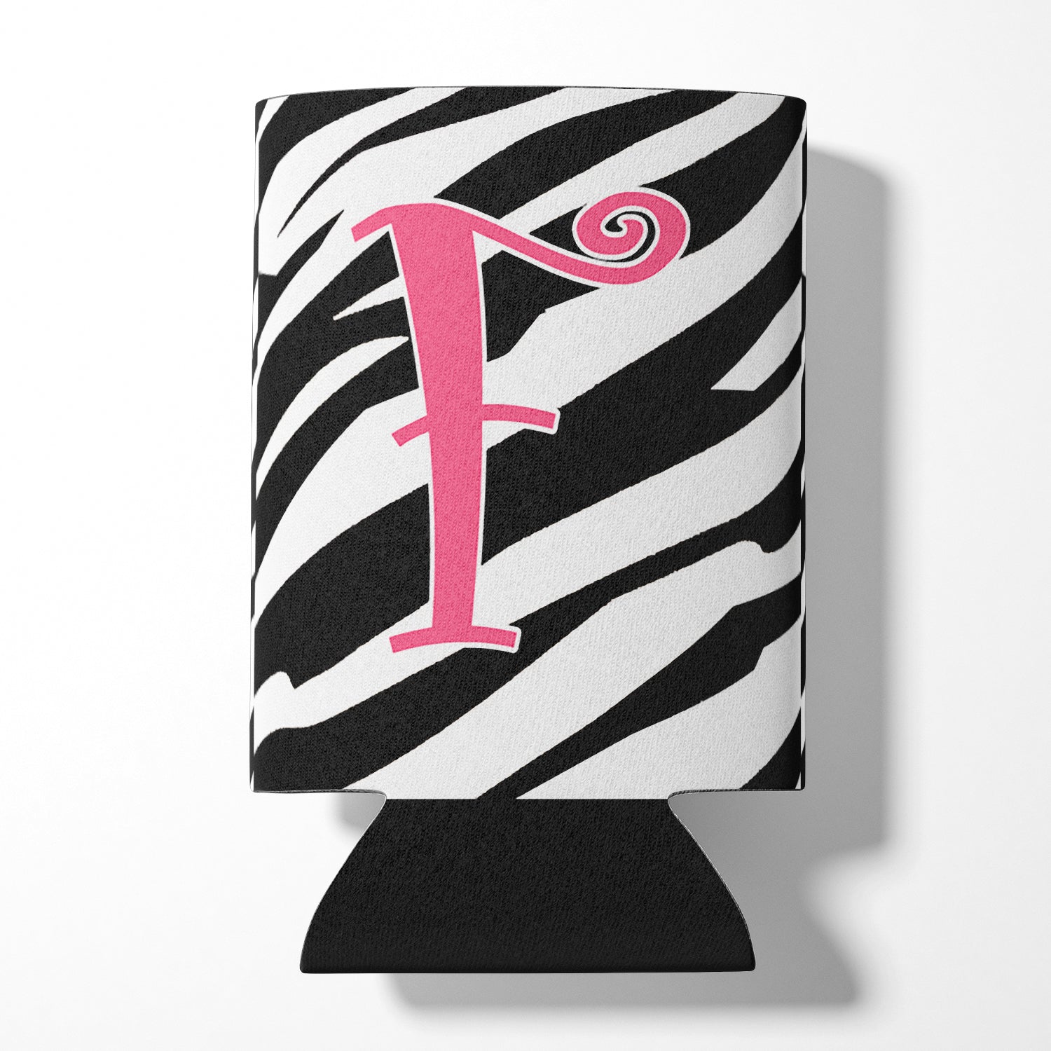 Letter F Initial Monogram - Zebra Stripe and Pink Can or Bottle Beverage Insulator Hugger.