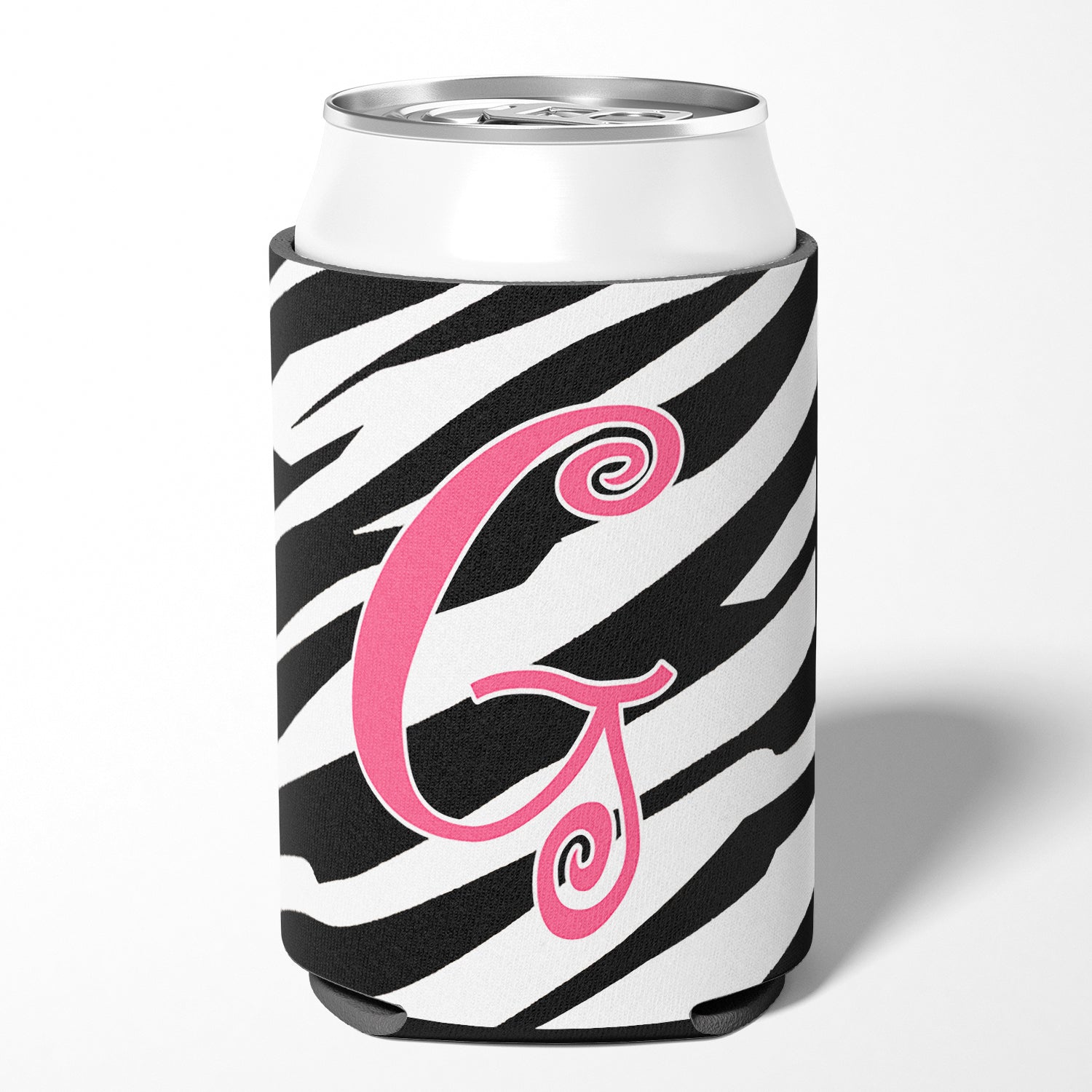 Letter G Initial Monogram - Zebra Stripe and Pink Can or Bottle Beverage Insulator Hugger.