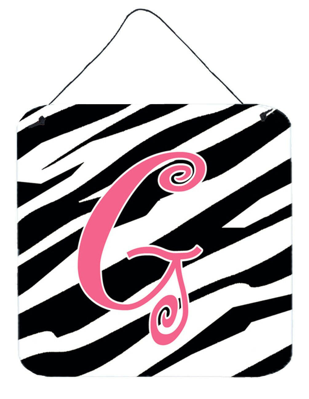 Letter G Initial  Zebra Stripe and Pink Wall or Door Hanging Prints by Caroline's Treasures