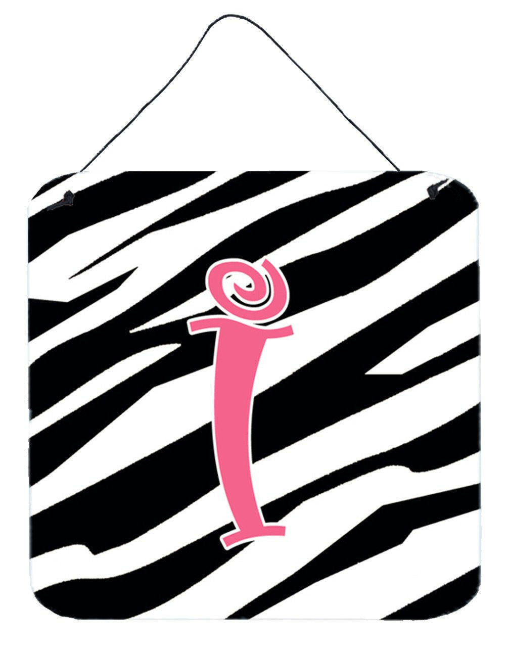 Letter I Initial  Zebra Stripe and Pink Wall or Door Hanging Prints by Caroline's Treasures