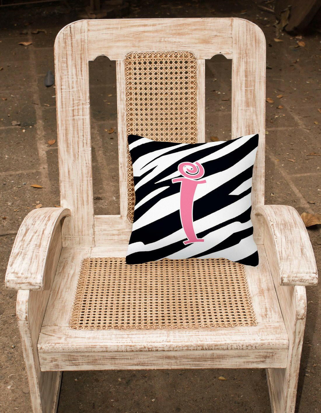 Monogram Initial I Zebra Stripe and Pink Decorative Canvas Fabric Pillow CJ1037 - the-store.com
