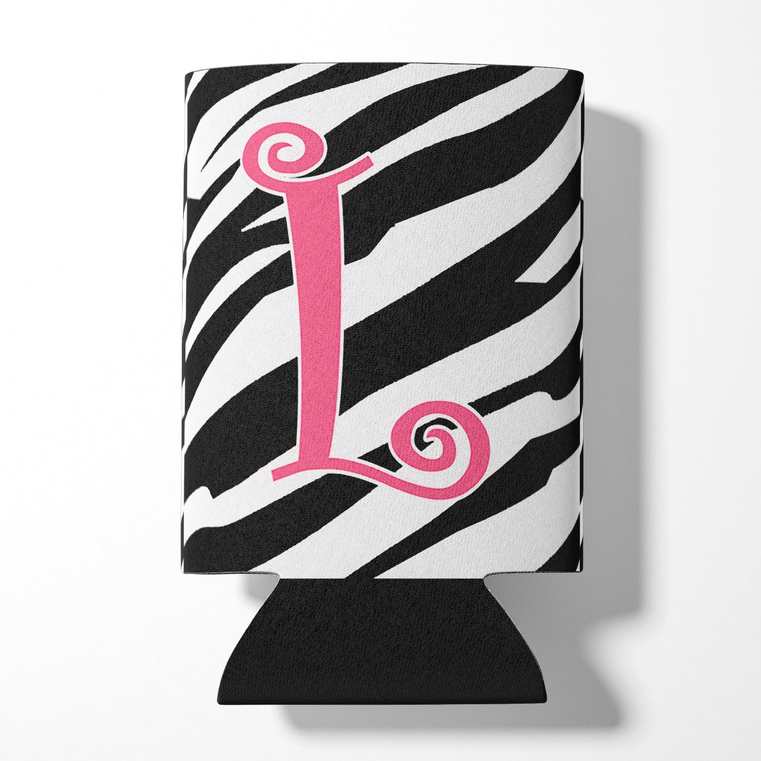 Letter L Initial Monogram - Zebra Stripe and Pink Can or Bottle Beverage Insulator Hugger.