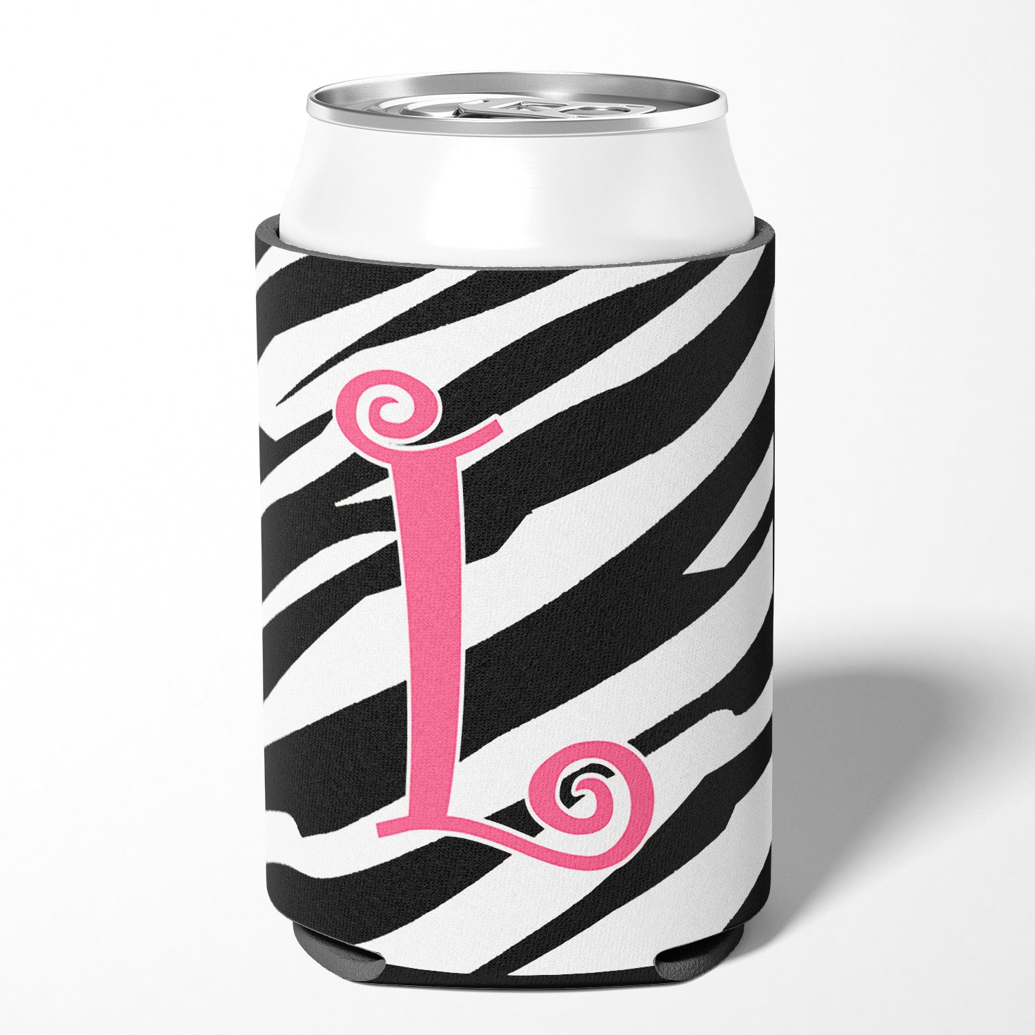 Letter L Initial Monogram - Zebra Stripe and Pink Can or Bottle Beverage Insulator Hugger.