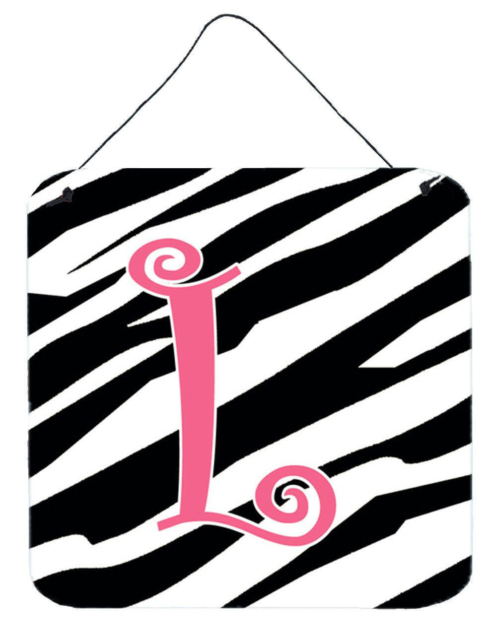 Letter L Initial  Zebra Stripe and Pink Wall or Door Hanging Prints by Caroline's Treasures