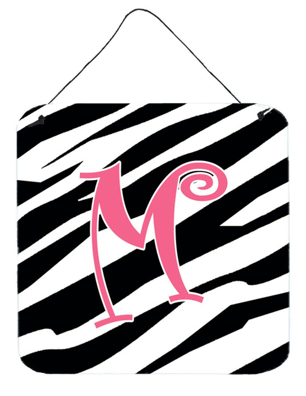 Letter M Initial  Zebra Stripe and Pink Wall or Door Hanging Prints by Caroline's Treasures