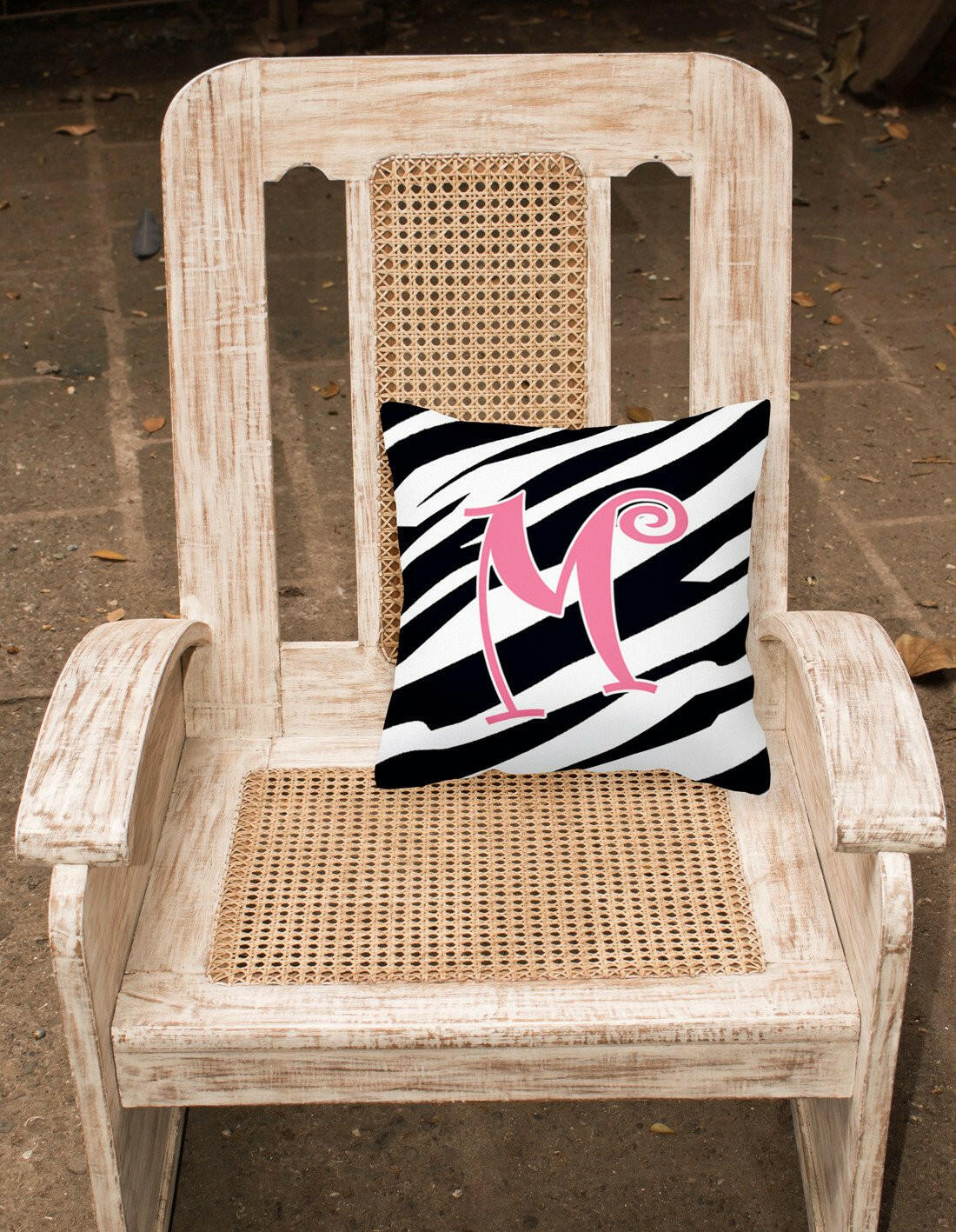 Monogram Initial M Zebra Stripe and Pink Decorative Canvas Fabric Pillow CJ1037 - the-store.com