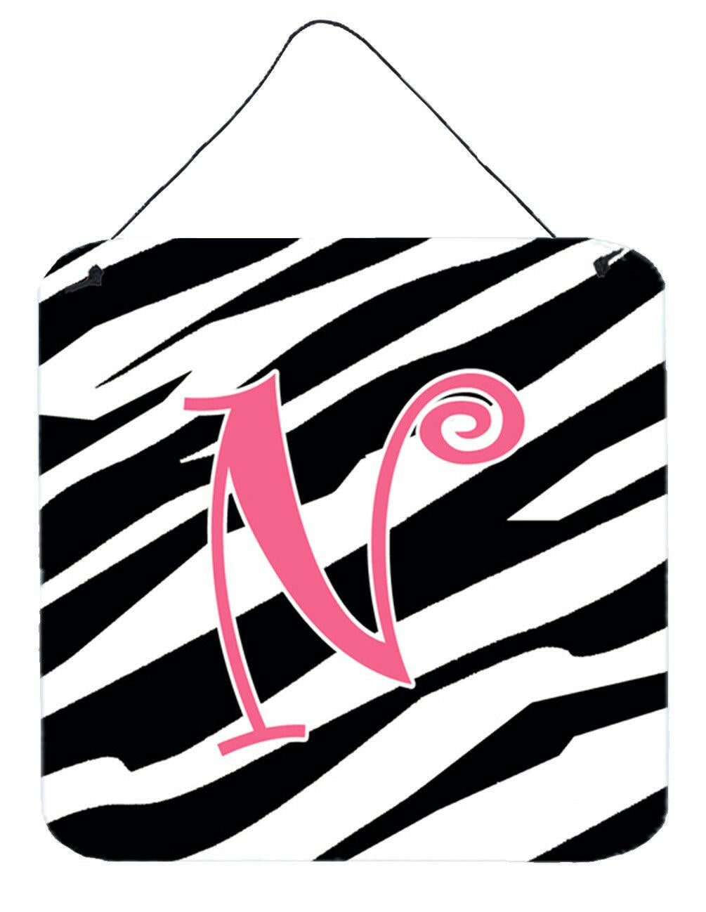 Letter N Initial Zebra Stripe and Pink Wall or Door Hanging Prints by Caroline's Treasures