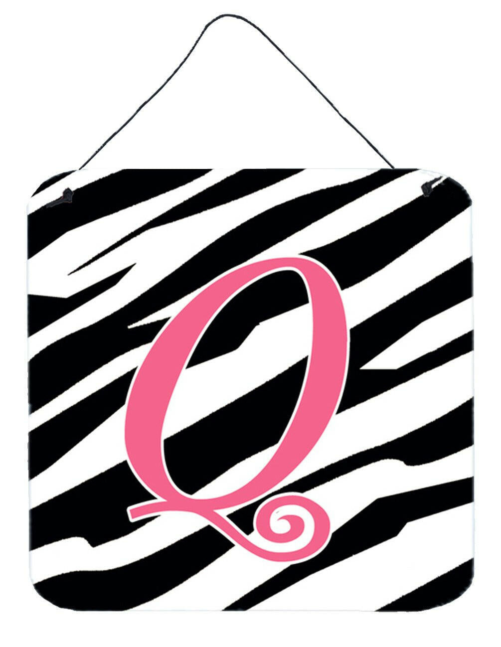 Letter Q Initial  Zebra Stripe and Pink Wall or Door Hanging Prints by Caroline's Treasures