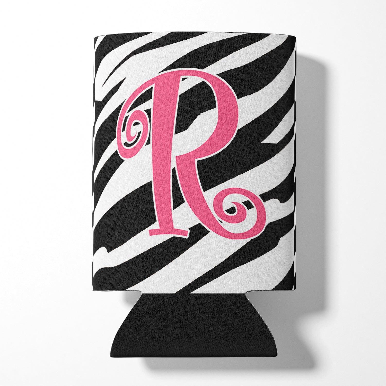 Letter R Initial Monogram - Zebra Stripe and Pink Can or Bottle Beverage Insulator Hugger.