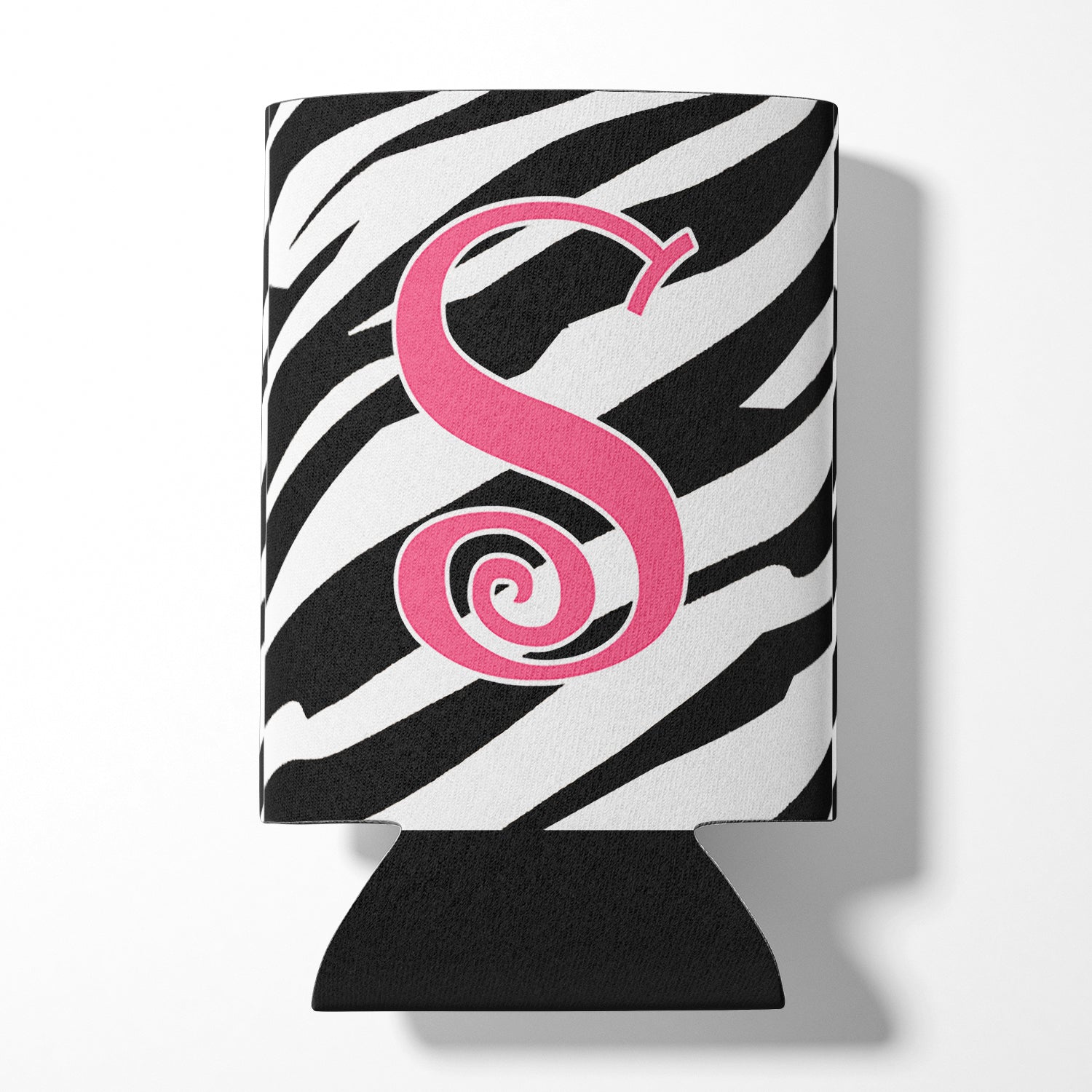 Letter S Initial Monogram - Zebra Stripe and Pink Can or Bottle Beverage Insulator Hugger.