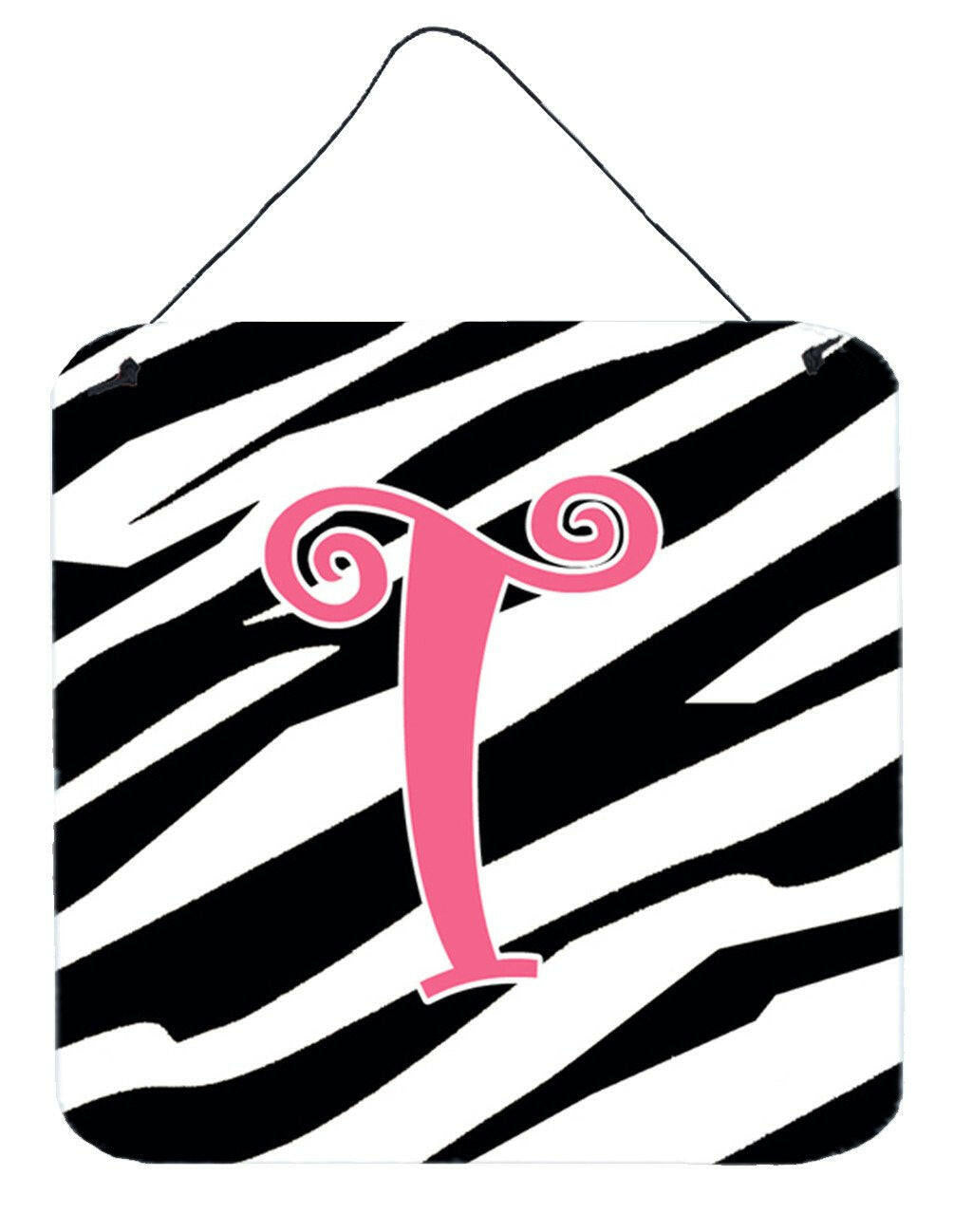 Letter T Initial  Zebra Stripe and Pink Wall or Door Hanging Prints by Caroline's Treasures